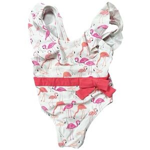 Janie and Jack Flamingo Ruffle Collar Swimsuit Size 12-18 Months White Pink